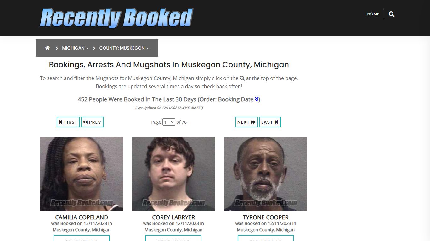 Bookings, Arrests and Mugshots in Muskegon County, Michigan